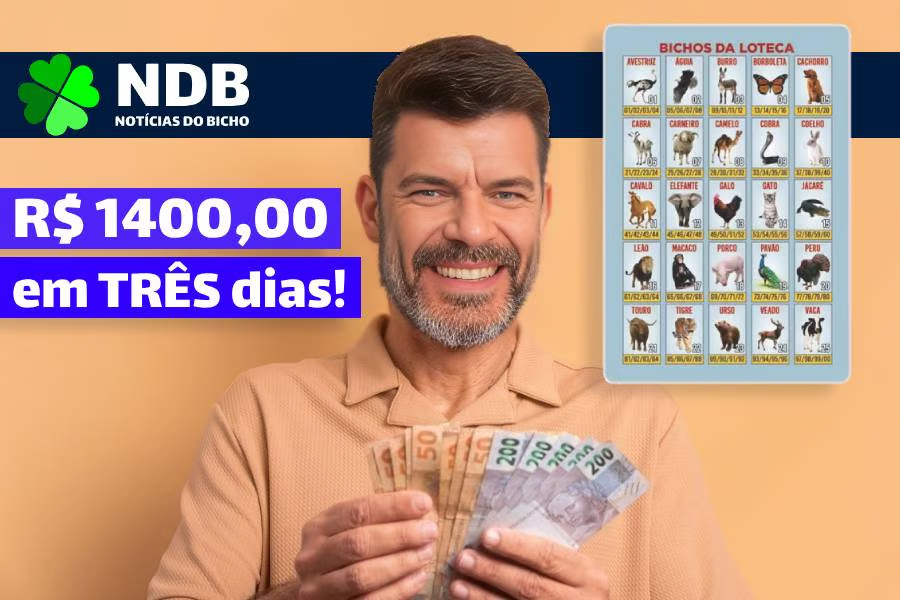 Homem segurando dinheiro com tabela de bichos da loteca